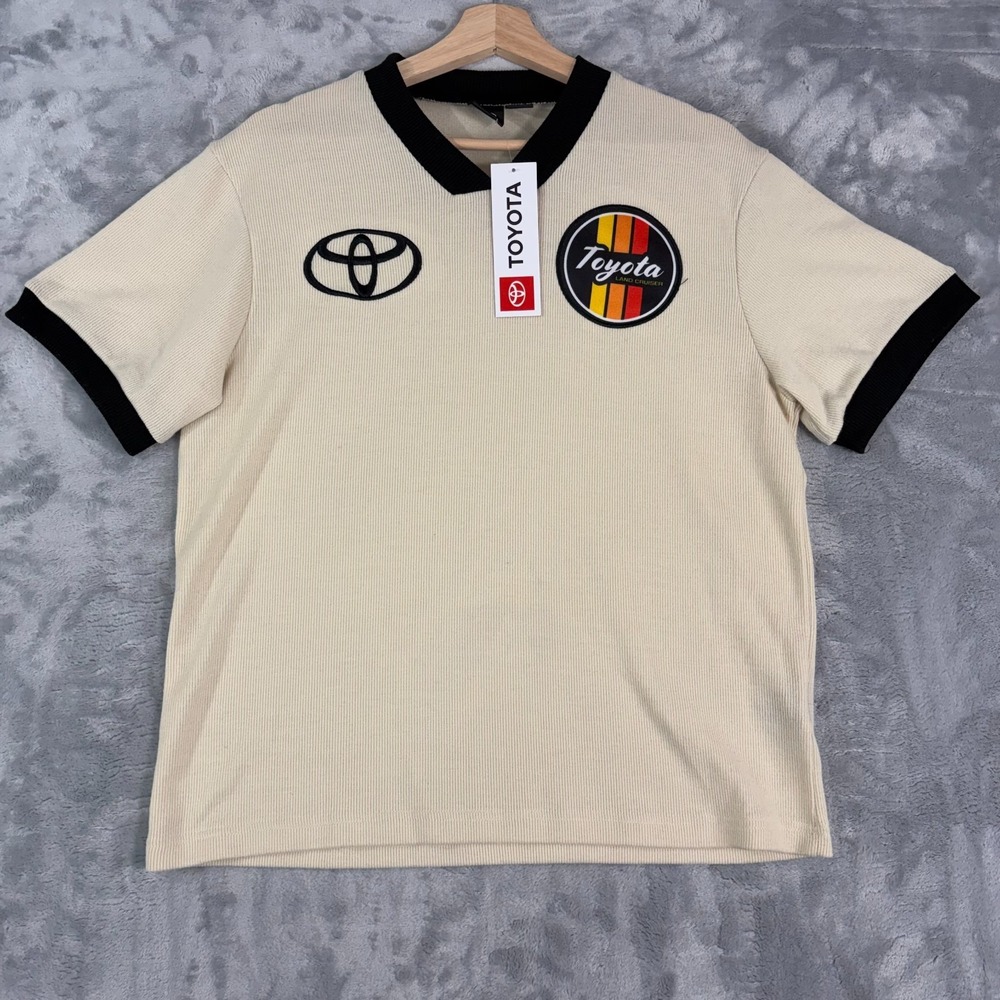 Toyota LAND CRUISER T-shirt Medium V-neck Ringer Jersey Embroidered Patch NWT